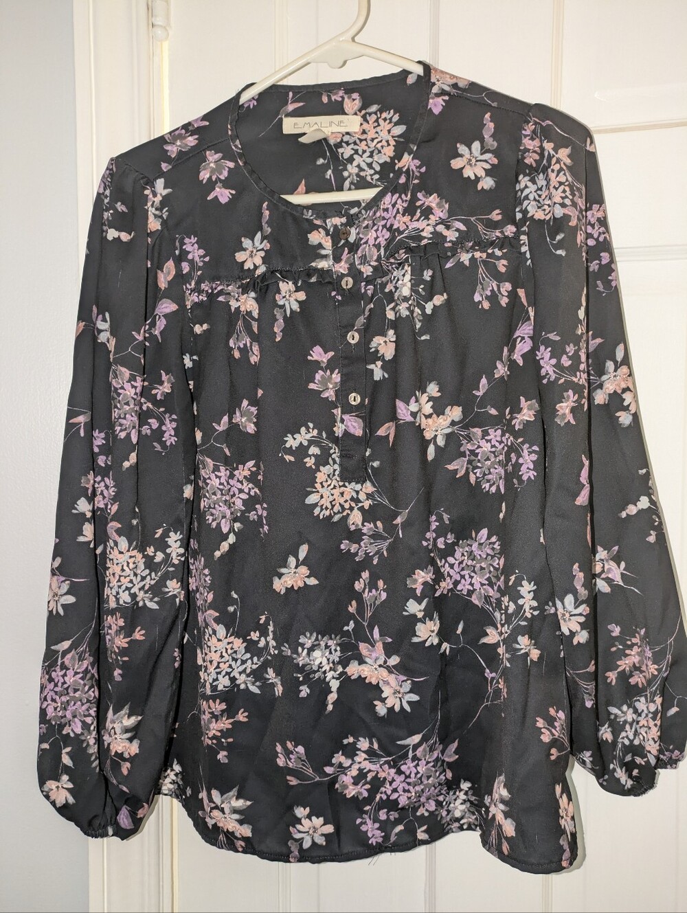 Black Floral Button-Front Blouse